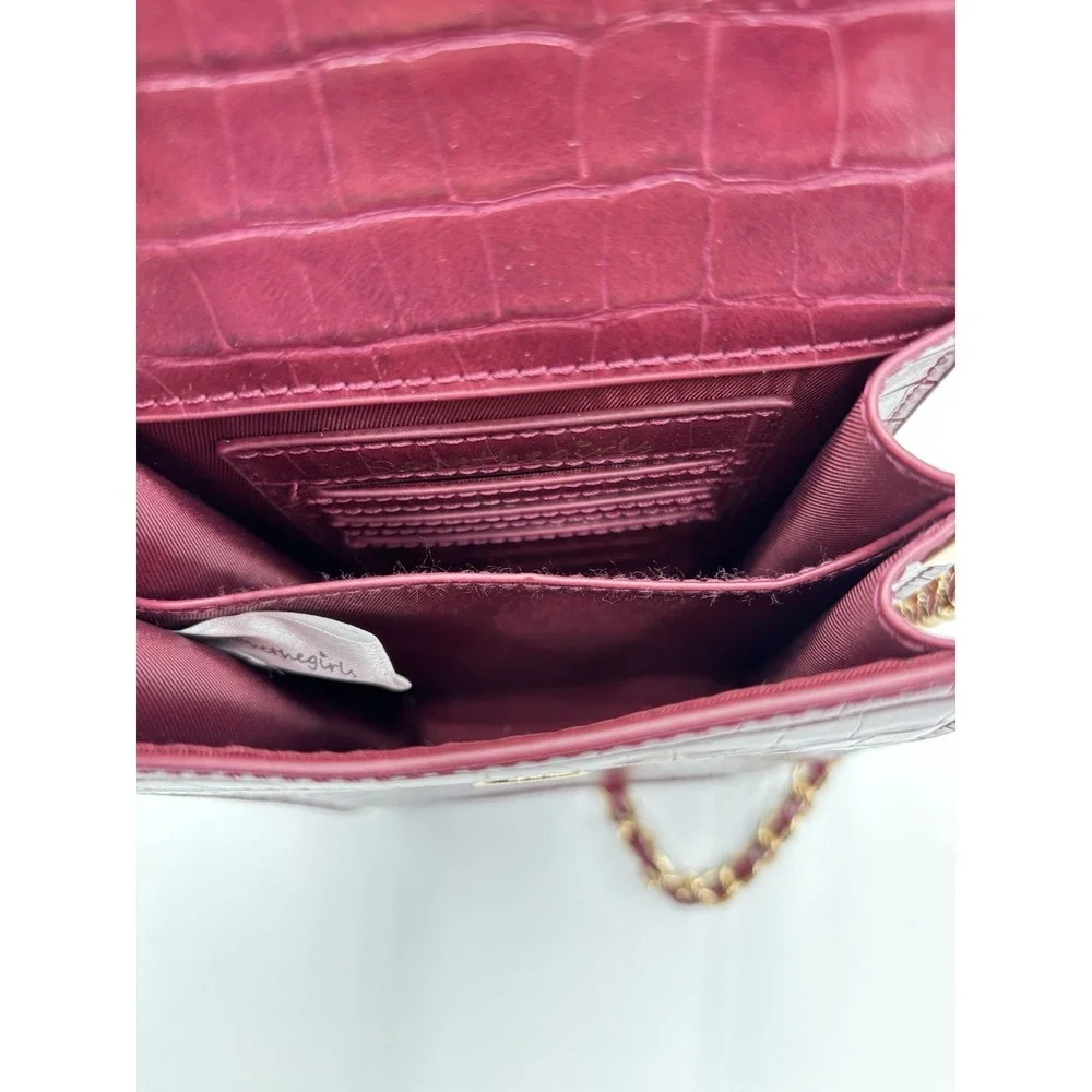 Save the Girls‎ Burgundy Croc Embossed Phone Crossbody Bag Chain Strap